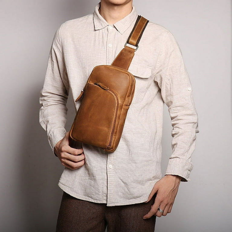 Pure Leather Sling Bag for Men Light Brown Tan Crossbody Messenger