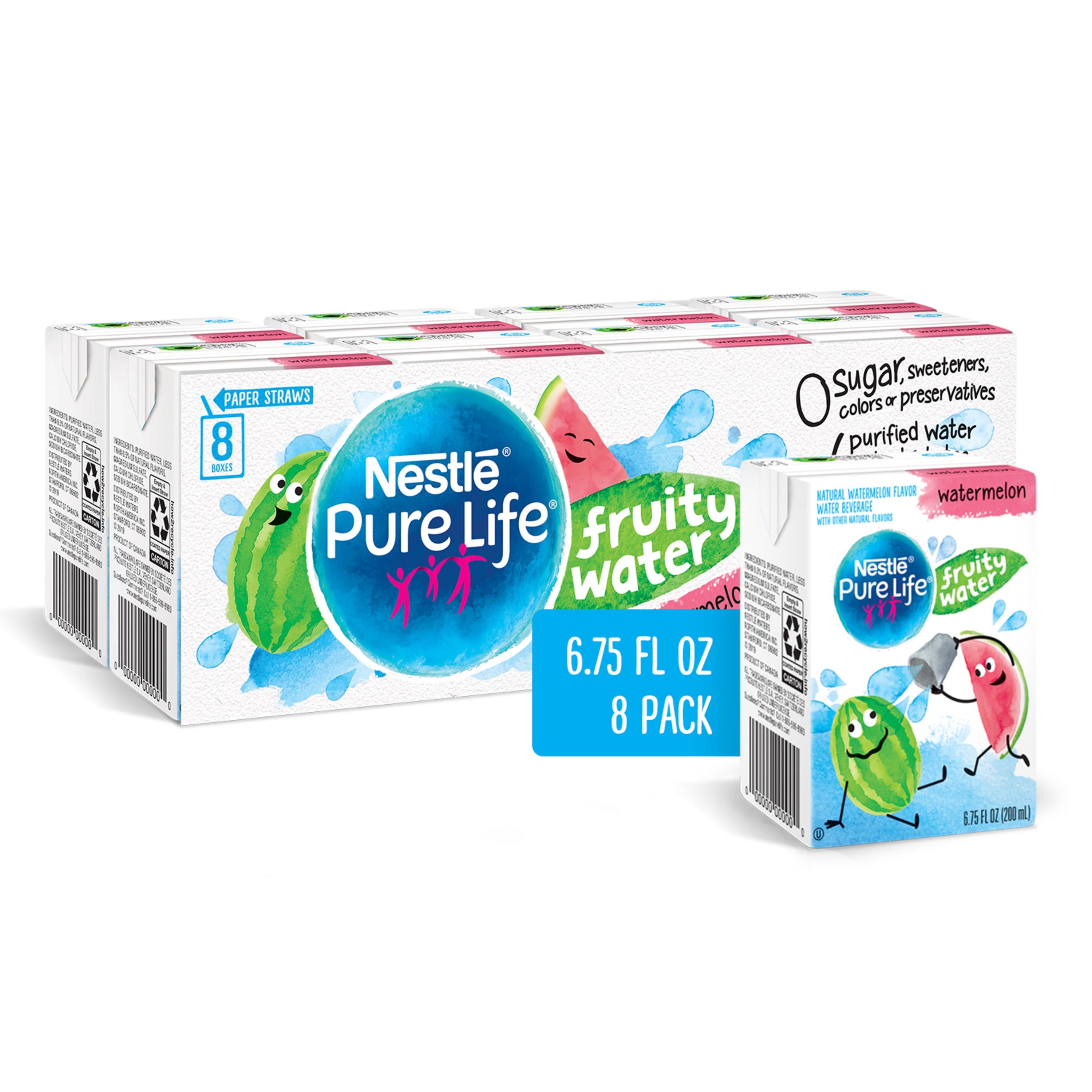Pure Life Fruity Water Watermelon Flavor, 6.75 Fl. Oz (8-Pack)