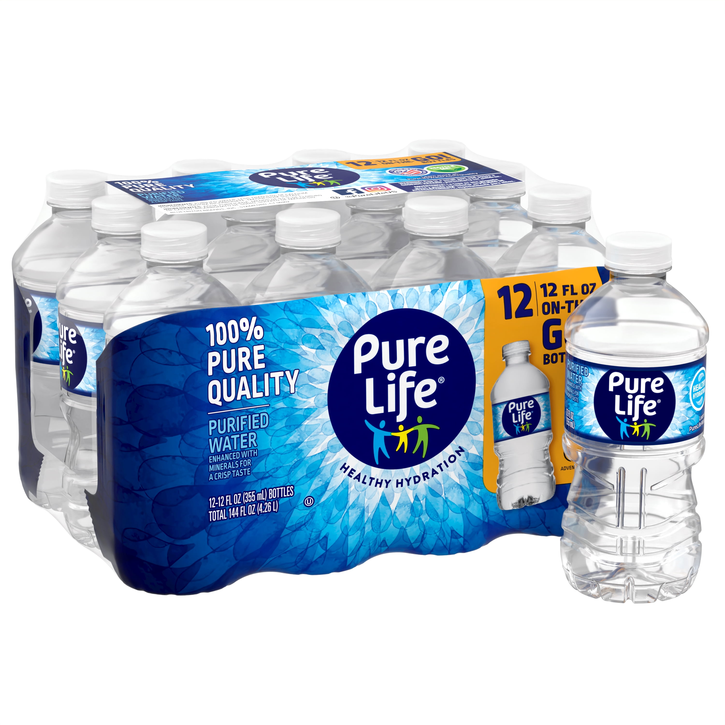 Pure Life Purified Water, 12 fl oz, 12-Pack Plastic Bottles