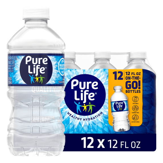 Pure Life Purified Water, 12 Fl Oz, 12-Pack Plastic Bottles