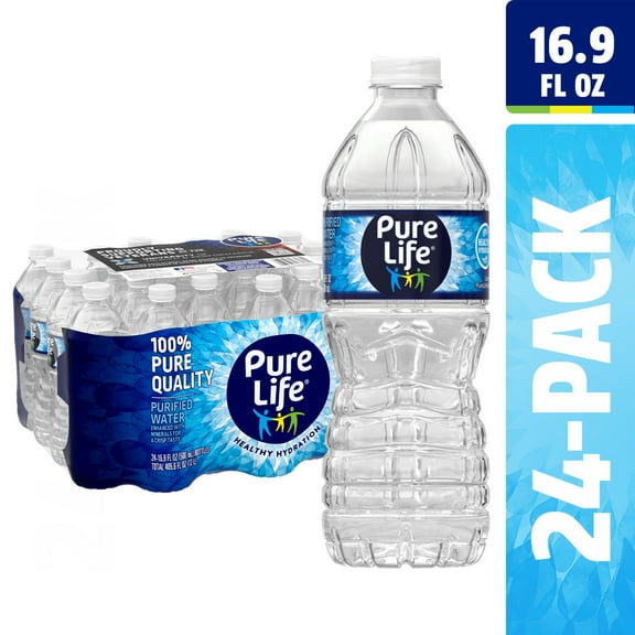 Pure Life Purified Water, 16.9 Fl Oz / 500 mL, Plastic Bottled Water (24 Pack)