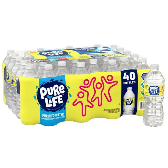 Pure Life Purified Water, 16.9 Fl Oz / 500 mL, Plastic Bottled Water (40 Pack)