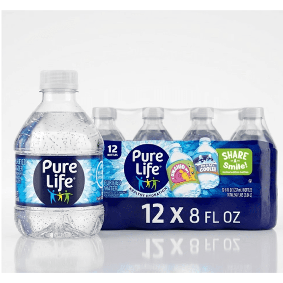 Pure Life Purified Water, 8 fl oz, 12-pack Plastic Bottles