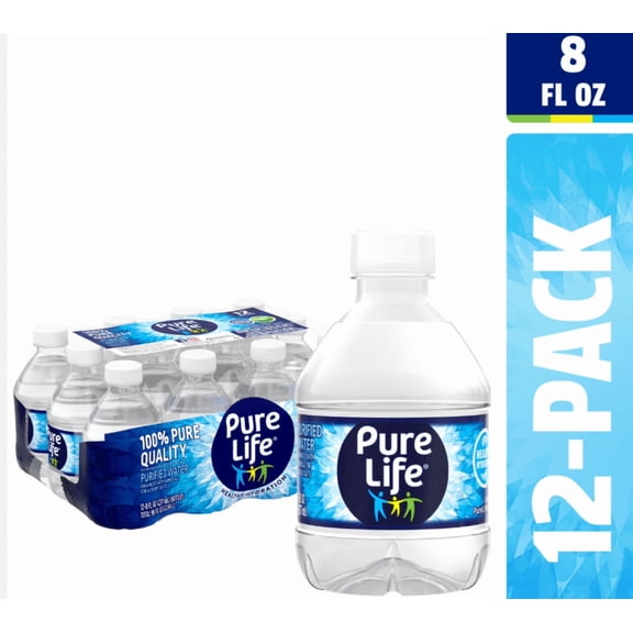 Pure Life Purified Water, 8 fl oz, 12-pack Plastic Bottles