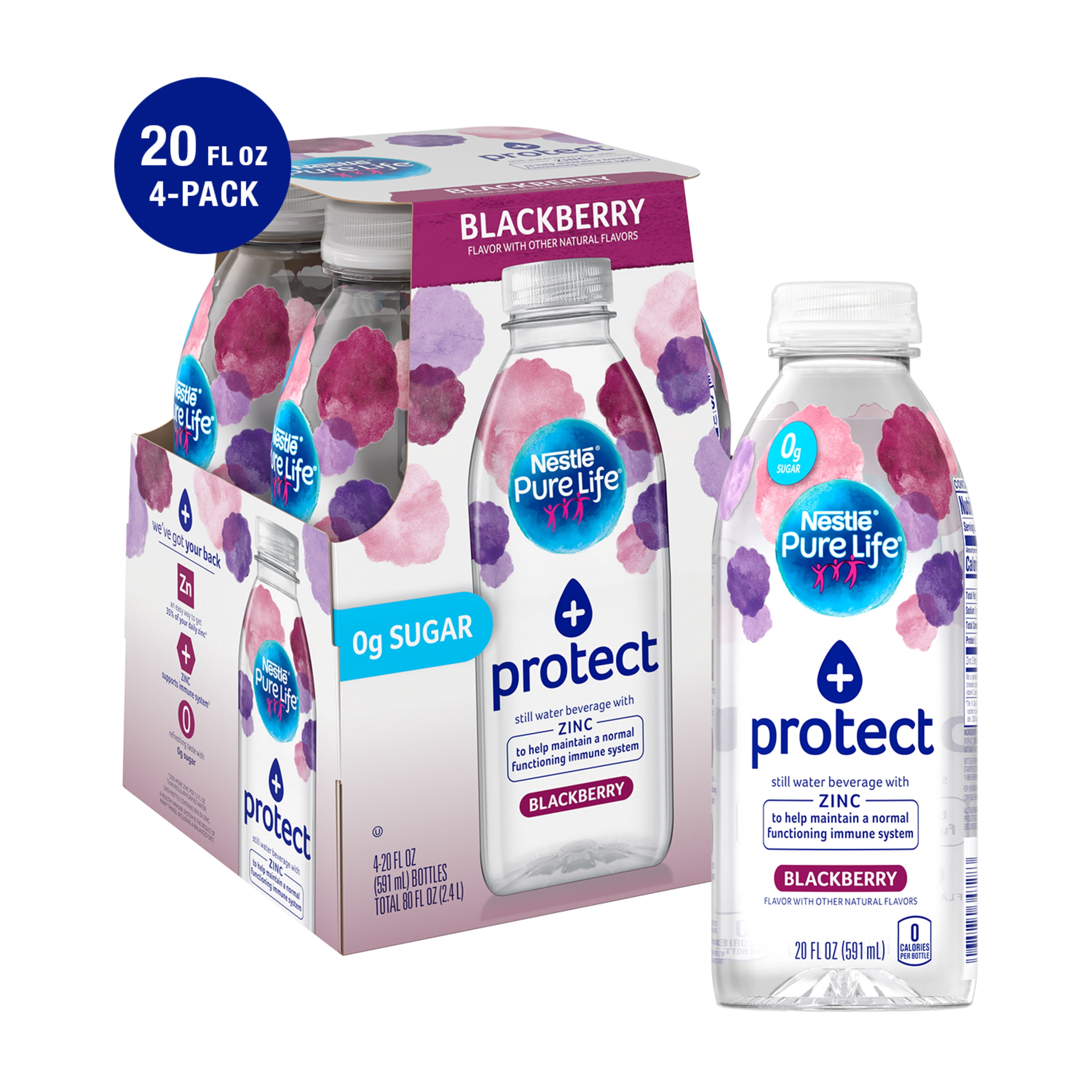 Pure Life + protect with Zinc (blackberry flavor) 20 Fl. Oz. (4 Pack)