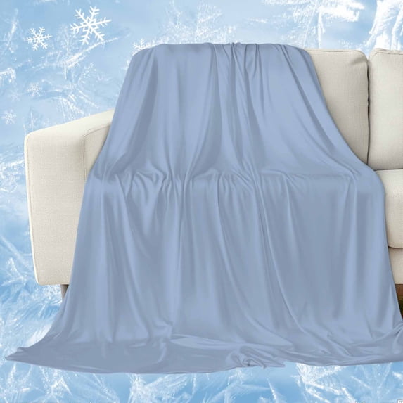 Pure Light Blue Cooling Blanket, Lightweight Breathable Summer Throw Blanket with Double Sided Cold Effect, Simple Solid Color Picnic Beach Blankets Bed Sheet for Hot Sleepers 50"x60"