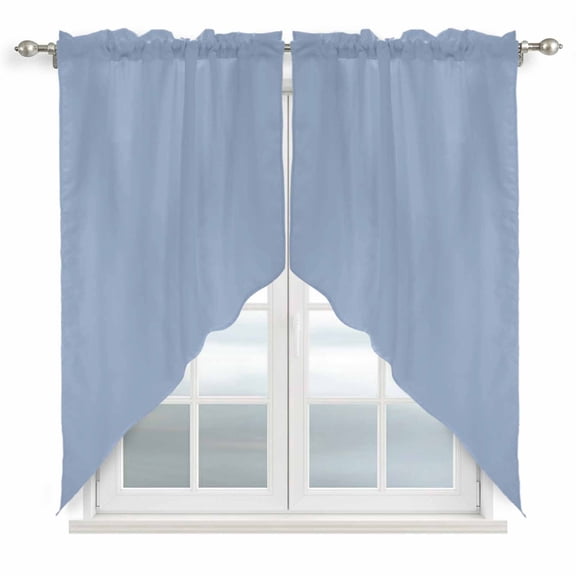 Pure Light Blue Kitchen Window Curtains, Swag Curtains Valance for Bedroom Living Room Bathroom, Simple Solid Color Rod Pocket Window Treatment Curtain Block Drapes 2 Panels 36"x36"