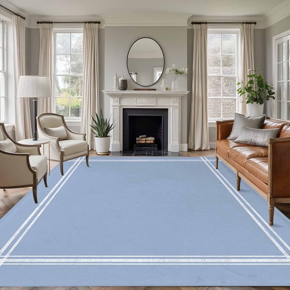 Pure Light Blue Large Area Rug 8x10 FT, Non Slip Living Room Throw Carpet, Simple Solid Color Washable Soft Indoor Outdoor Carpet Non-Shedding Rug for Bedroom Dining Room