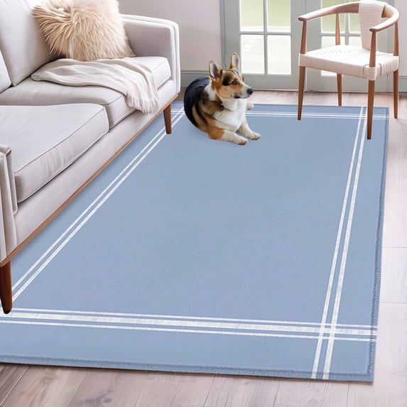 Pure Light Blue Runner Rug 2.7x5 FT, Non Slip Entryway Carpet, Simple Solid Color Washable Soft Floor Carpet Entrance Mat Non-Shedding Throw Rug for Hallway Laundry Room Bedside