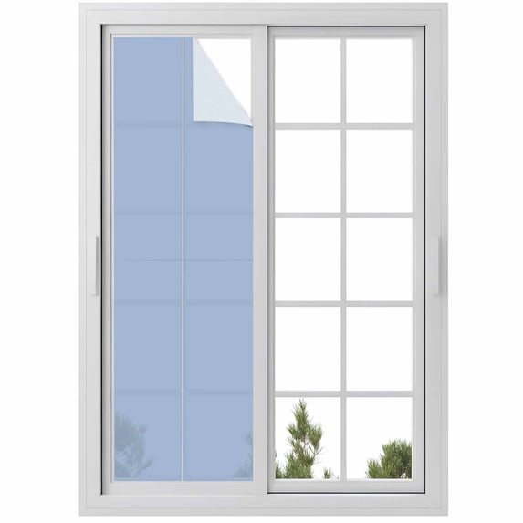 Pure Light Blue Window Privacy Film, Simple Solid Color Static Cling UV Sun Blocking Heat Control Window Tint Day and Night, Non-Adhesive Reusable One Way Windows Privacy Cover 17.7''x78.7''