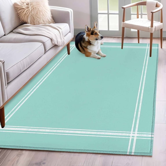 Pure Light Cyan Runner Rug 2.7x5 FT, Non Slip Entryway Carpet, Simple Solid Color Washable Soft Floor Carpet Entrance Mat Non-Shedding Throw Rug for Hallway Laundry Room Bedside