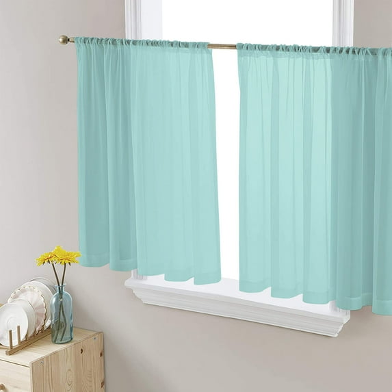 Pure Light Cyan Sheer Curtains 54 Inches Length 2 Panels Set, Window Sheer Curtains for Living Room/Bedroom, Simple Solid Color Light Filtering Rod Pocket Curtain 52'' x 54'' x 2