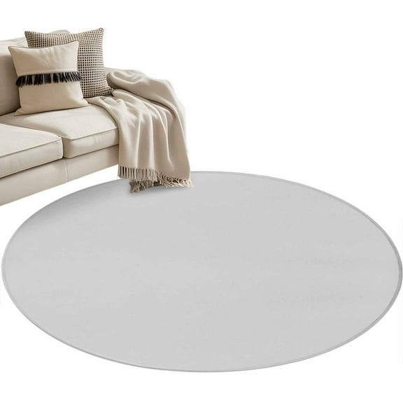 Pure Light Grey 3ft Area Rug, Simple Solid Color Washable Non-Slip Small Round Rugs for Entryway Bedroom Kitchen, Soft Circle Carpet for Dining Room, Playroom Nursery Rug