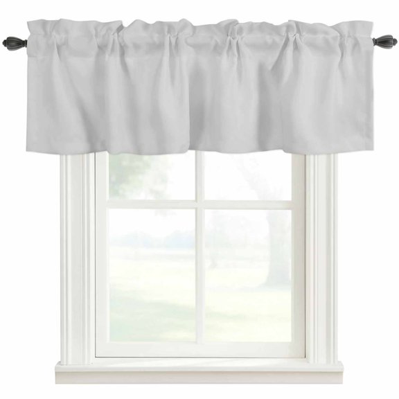 Pure Light Grey Curtain Valances for Windows, Kitchen Valance Window Treatment, Simple Solid Color Light Filtering Block Curtains for Bathroom/Bedroom/Living Room 42'' x 12''