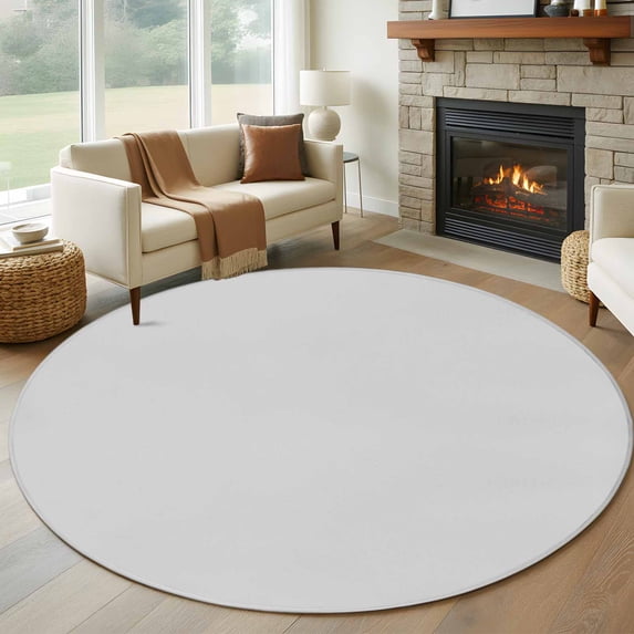 Pure Light Grey Large Round Rug 8 FT, Non Slip Living Room Area Carpet, Simple Solid Color Washable Soft Circle Rug Non-Shedding Floor Carpet for Bedroom Office Dining Room
