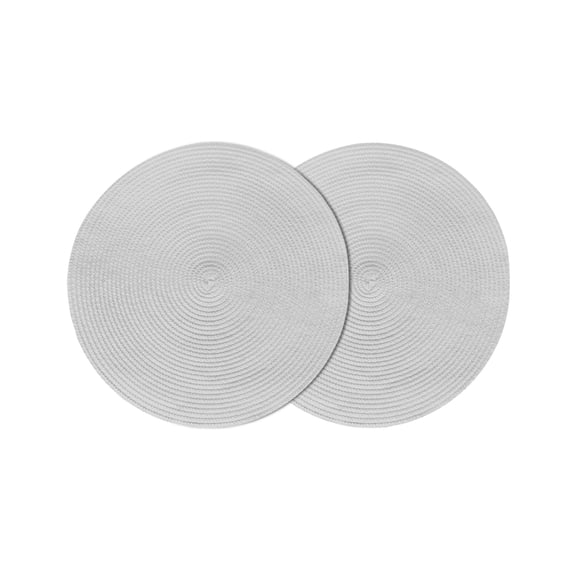 Pure Light Grey Round 15 Inch Placemats Set of 2, Simple Solid Color HeatResistant Non Slip Place Mats for Dining Table, Wipeable Braided Kitchen Table Mats for Housewarming