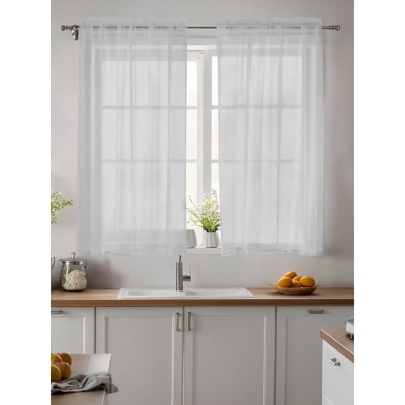 Pure Light Grey Sheer Kitchen Tier Curtains 45 Inch length, Rod Pocket Half Curtains & Drapes, Simple Solid Color Light Filtering Chiffon Cafe Bathroom Window Treatments 2 Panels 27.5"W x 45"L