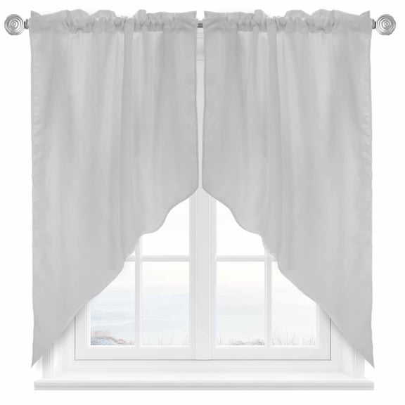 Pure Light Grey Swag Curtains Simple Solid Color Swag Valances for Kitchen Windows, Window Treatment Topper Curtains for Living Room Bedroom Bathroom, 36" W x 45" L