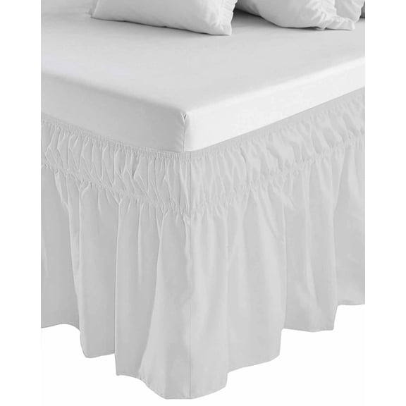 Pure Light Grey Wrap Around Bed Skirts for Queen Bed 18" Drop, Bed Skirt with Adjustable Elastic Belt Dust Ruffle Bed Valance for Bedroom Hotel Luxury Simple Solid Color Bed Frame Cover