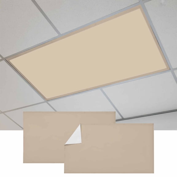 Pure Light Khaki Fluorescent Light Covers, Simple Solid Color Magnetic Light Covers for Ceiling Lights, Fluorescent Ceiling Shade Filters for Classroom Bedroom Office 4x2Ft x 2PCS