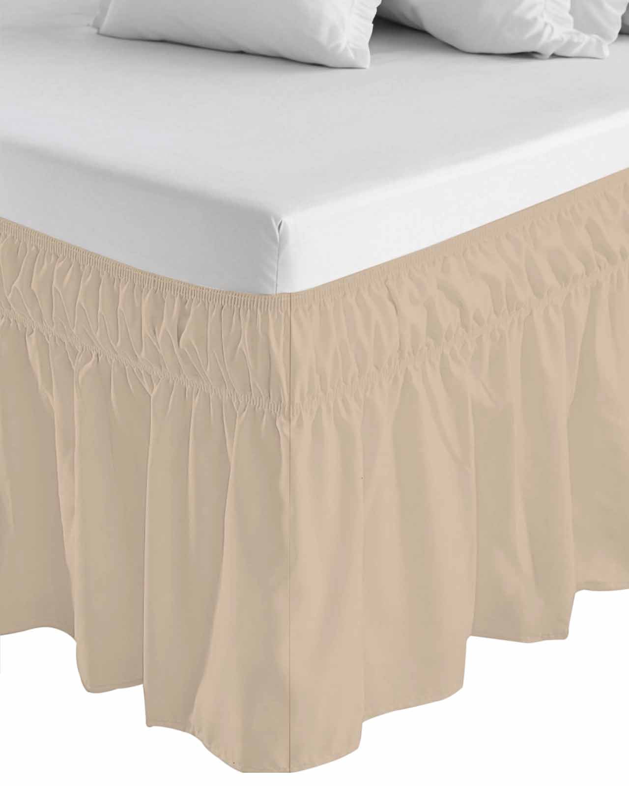 Pure Light Khaki Wrap Around Bed Skirts for King Bed 16" Drop, Bed Skirt with Adjustable Elastic Belt Dust Ruffle Bed Valance for Bedroom Hotel Luxury Simple Solid Color Bed Frame Cover