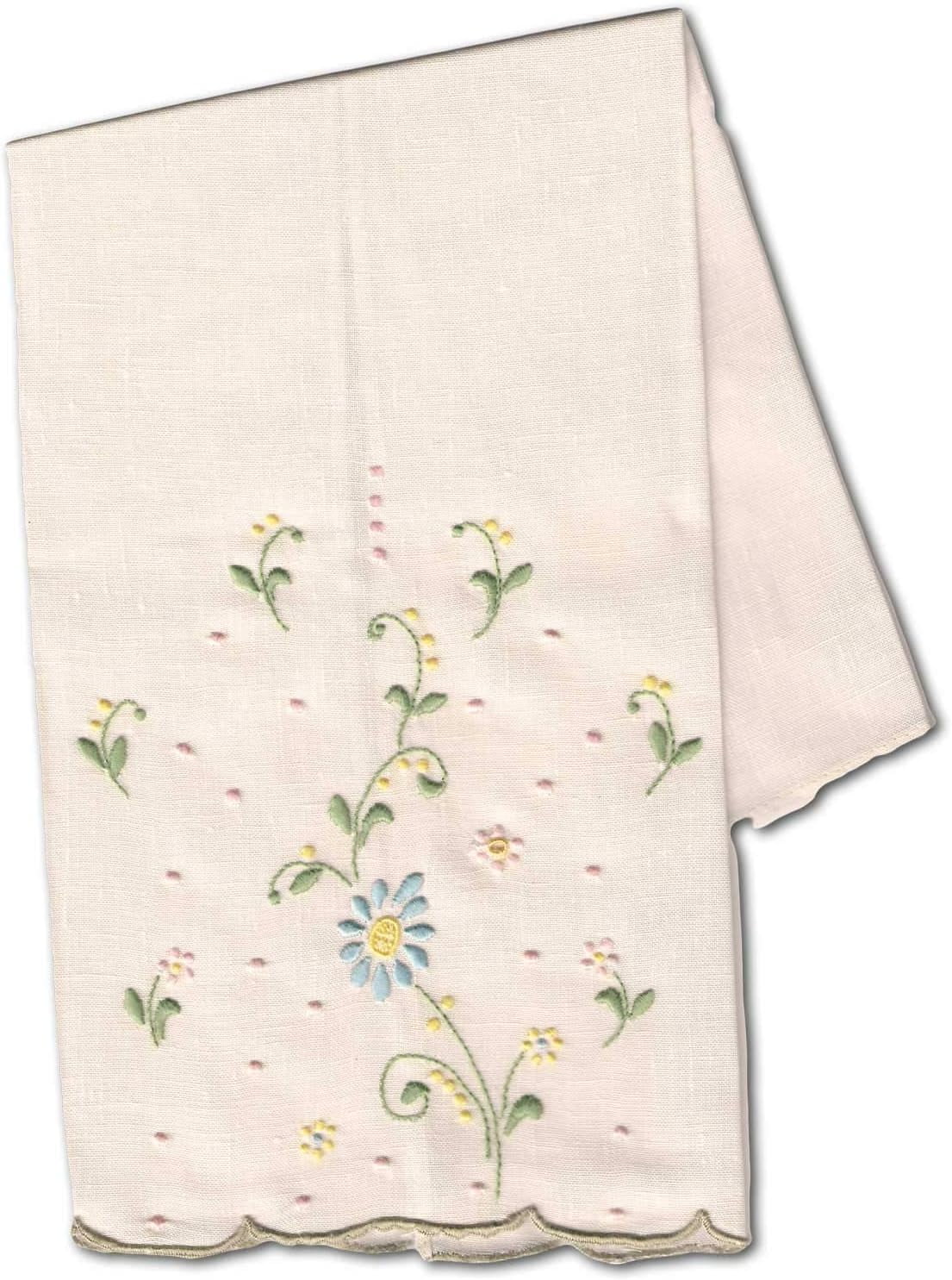 Pure Linen Fingertip Guest Towel Bath Linens Vintage Hand Embroidery