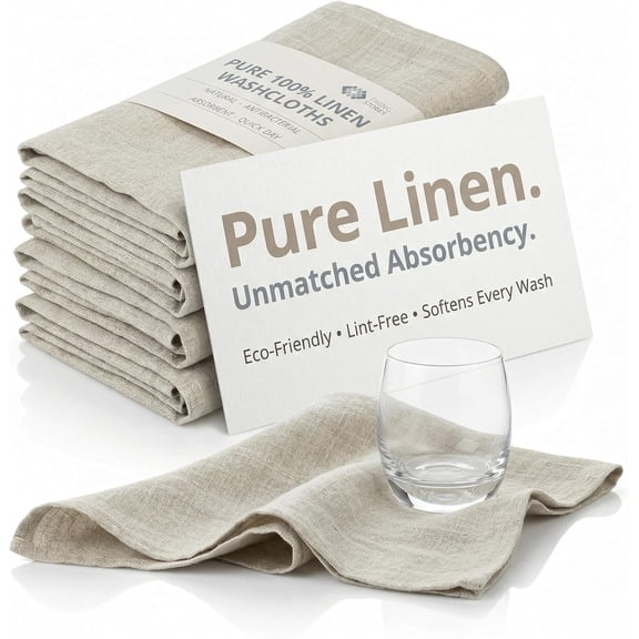Pure Linen Flax Washcloths  4-Pack Natural Dish Towels Set  Linen Tea Towel Cloth Napkins  Small Hand Towels for Kitchen  Durable, Lint-Resistant, Highly Absorbent