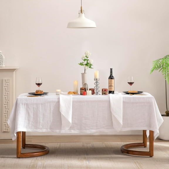 Pure Linen Hemstitch Tablecloth, Stonewashed French Linen tablecloths for Kitchen Dining Rectangle Tables, 60x84 Inch Machine Washable Christmas Thanksgiving Organic Tablecloth - White