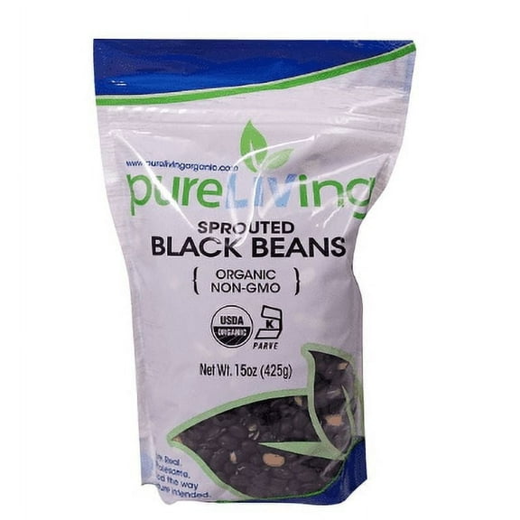 Pure Living Organic Black Beans Sprouted - Dried - 15 oz Pack of 4