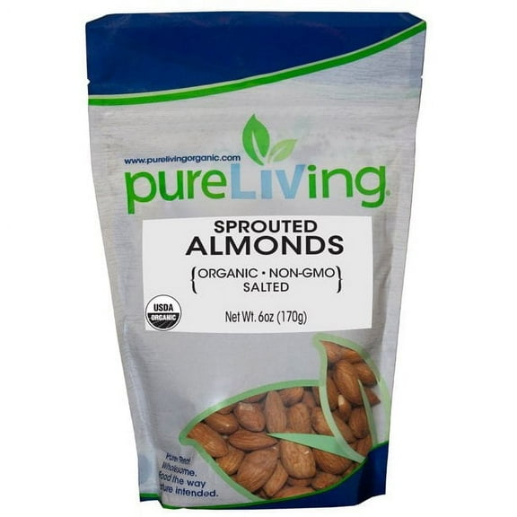 Pure Living Organic Sprouted Almonds With Salt - 6 oz Pack of 4