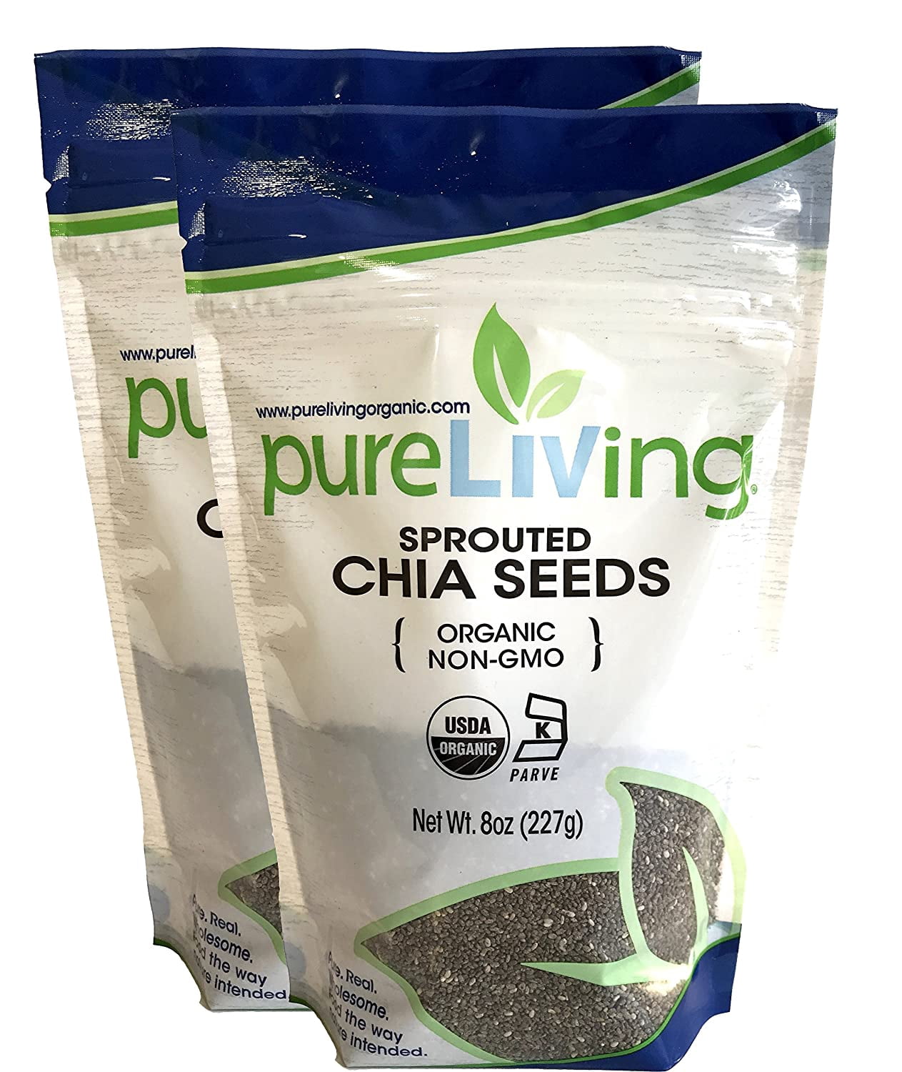 Pure Living Organic Sprouted Chia Seeds - 8 oz Pack of 2
