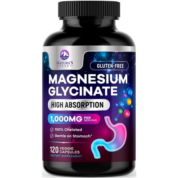 Magnesium Glycinate Capsules 1000mg - Pure & Chelated for Max Absorption - Supports Muscle, Nerve & Heart Health, Sleep Support - Best Magnesium Pills Supplement for Whole Body Support - 120 Capsules