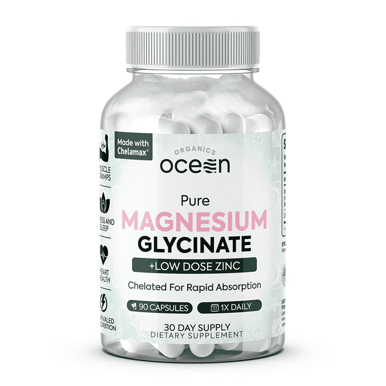 Organics Ocean Pure Magnesium Glycinate With Zinc Chelated – 90 Capsules