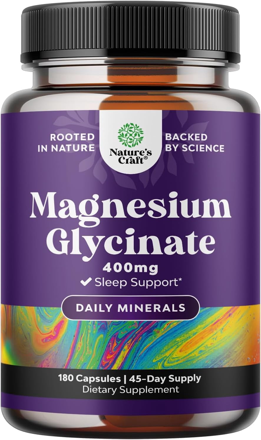Nature’s Craft Pure Magnesium Glycinate Supplement for Relaxation and Sleep Support, 180 Capsules