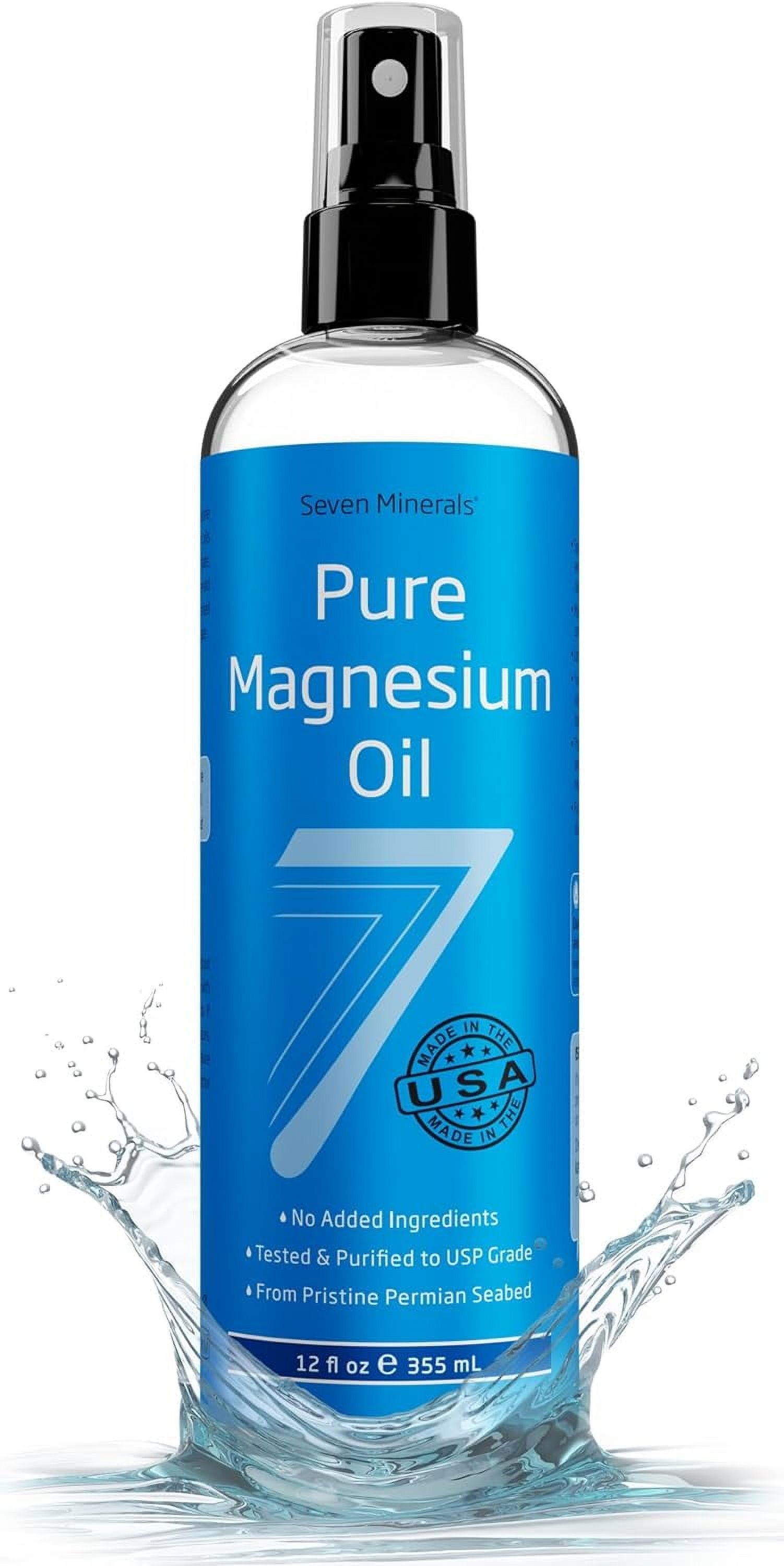 Pure Magnesium Oil Spray - Big 12 fl oz (Lasts 9 Months) - 100% Natural, USP Grade = No Unhealthy Trace Minerals - from an Ancient Underground Permian Seabed in USA - Seven Minerals