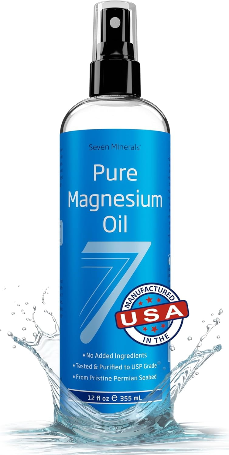 Seven Minerals Pure Magnesium Oil Spray - Big 12 fl oz Lasts 9 Months - Topical Natural, Made Locally