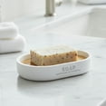 thumbnail image 1 of Pure Matte White Soap Dish with Bamboo Base - Polyresin Bath Accessory for Modern Decor, 1 of 8