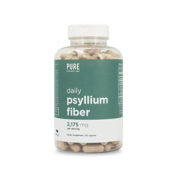 Pure for Men Daily Psyllium Husk Fiber Supplement Pure for Her | Digestive Regularity & Gut Health Support | Soluble Fiber Powder, 2,175mg Per Serving | 250 Capsules