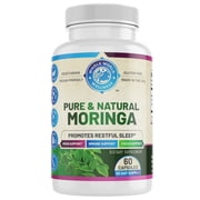 Pure Moringa Leaf Supplement. Supports Immune System and Gut Health. Rich in Antioxidants & Amino Acids. Sleep Aid. All Natural & Dairy Free | 60 Capsules, USA Made.