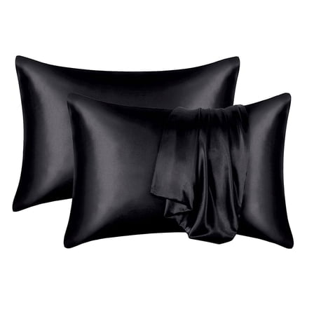 Pure Mulberry Silk Pillowcase Soft Breathable Smooth Cooling Mulberry Silk Pillow Case Perfect Gift for a Female Friend 20*54" (Black)