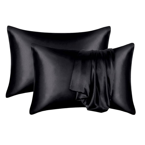 Pure Mulberry Silk Pillowcase Soft Breathable Smooth Cooling Mulberry Silk Pillow Case Perfect Gift for a Female Friend 20*54" (Black)