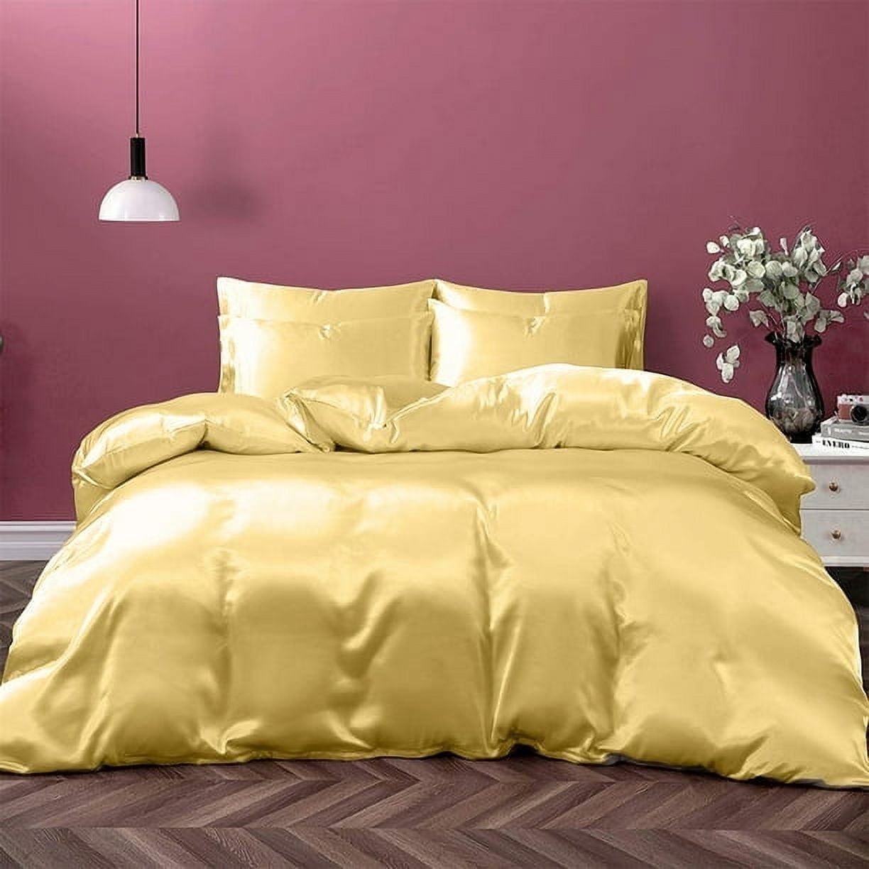 Pure Mulberry Silk Zipper Duvet Cover - 19 Momme 6A Graded Silk - 1 Piece Duvet Cover Alaskan King 120" x 132", Gold