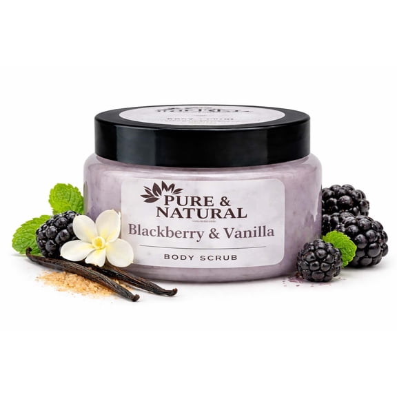 Pure & Natural Body Essentials Blackberry Vanilla Sugar Body Scrub, Exfoliating & Moisturizing, Gentle for Sensitive Skin, 5 oz