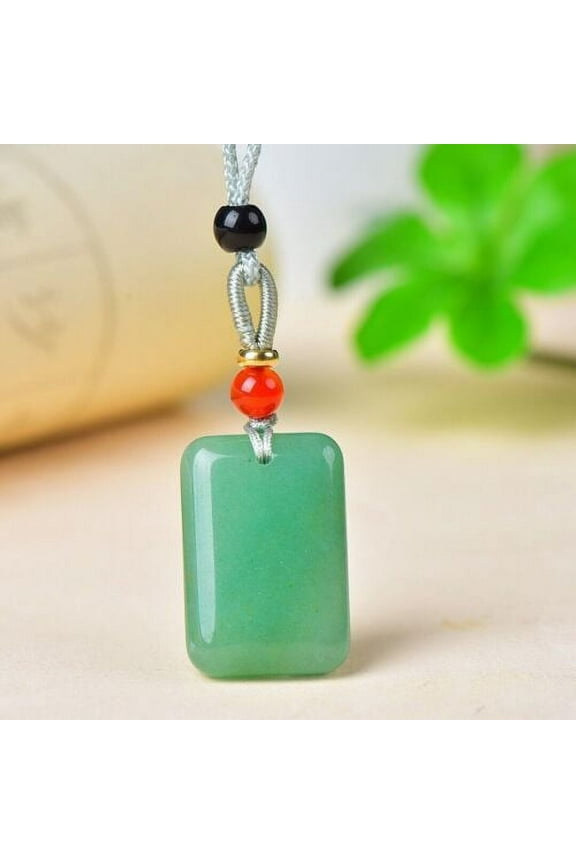 Pure Natural Dongling Jade Ice GreenSquare Necklace Amulet Pendant Unisex Gift
