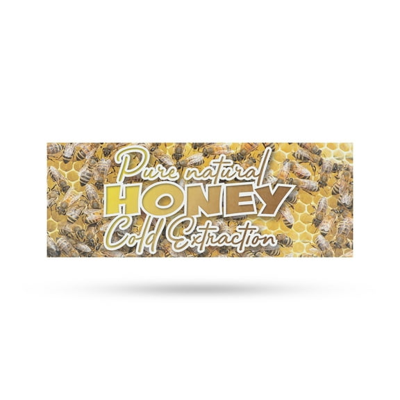 Pure Natural Honey Cold Extracted Vinyl Decal 12 Inch x 5 Inch Weatherproof Heavy-Duty Adhesive Backing | Local Farms, Organic Products, Healthy Living | Made in USA
