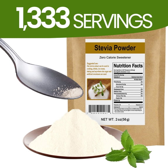 CCnature 1,333 Servings Highly Concentrated Pure Stevia Extract Powder without Erythritol, Natural Sweetener from Stevia Leaf, Sugar Substitute Zero Calorie Carb No Filters Xylitol Additives, 2oz