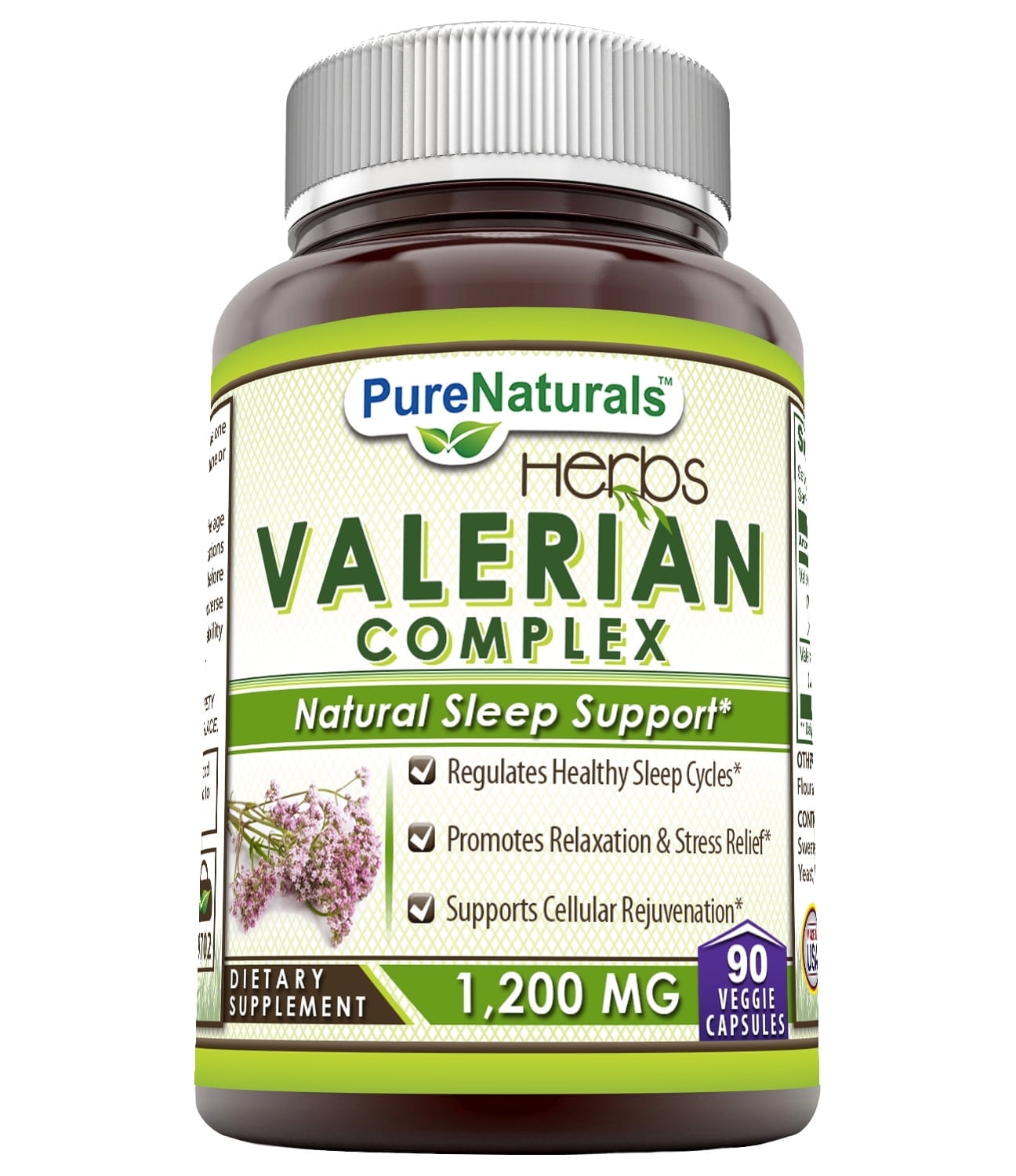 Pure Natural Valerian Complex 1200 Mg Per Serving 90 Veggie Capsules Supplement | Non-GMO | Gluten-Free | Made in USA | Ideal for Vegetarians