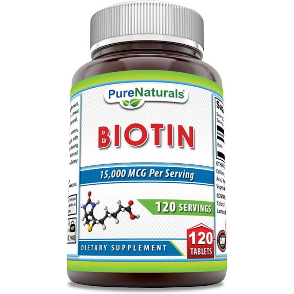 Pure Naturals Biotin 15000mcg Per Serving 120 Tablet Supplement | Non GMO | Gluten Free | Suitable for Vegetarians