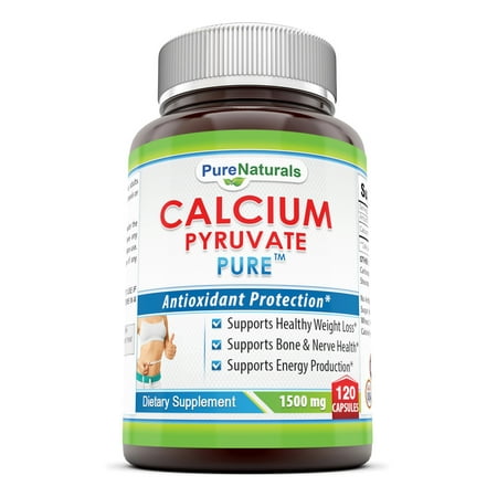 Pure Naturals Calcium Pyruvate 1500mg Per Serving 120 Capsules Supplement | Non-GMO | Gluten Free | Made in USA