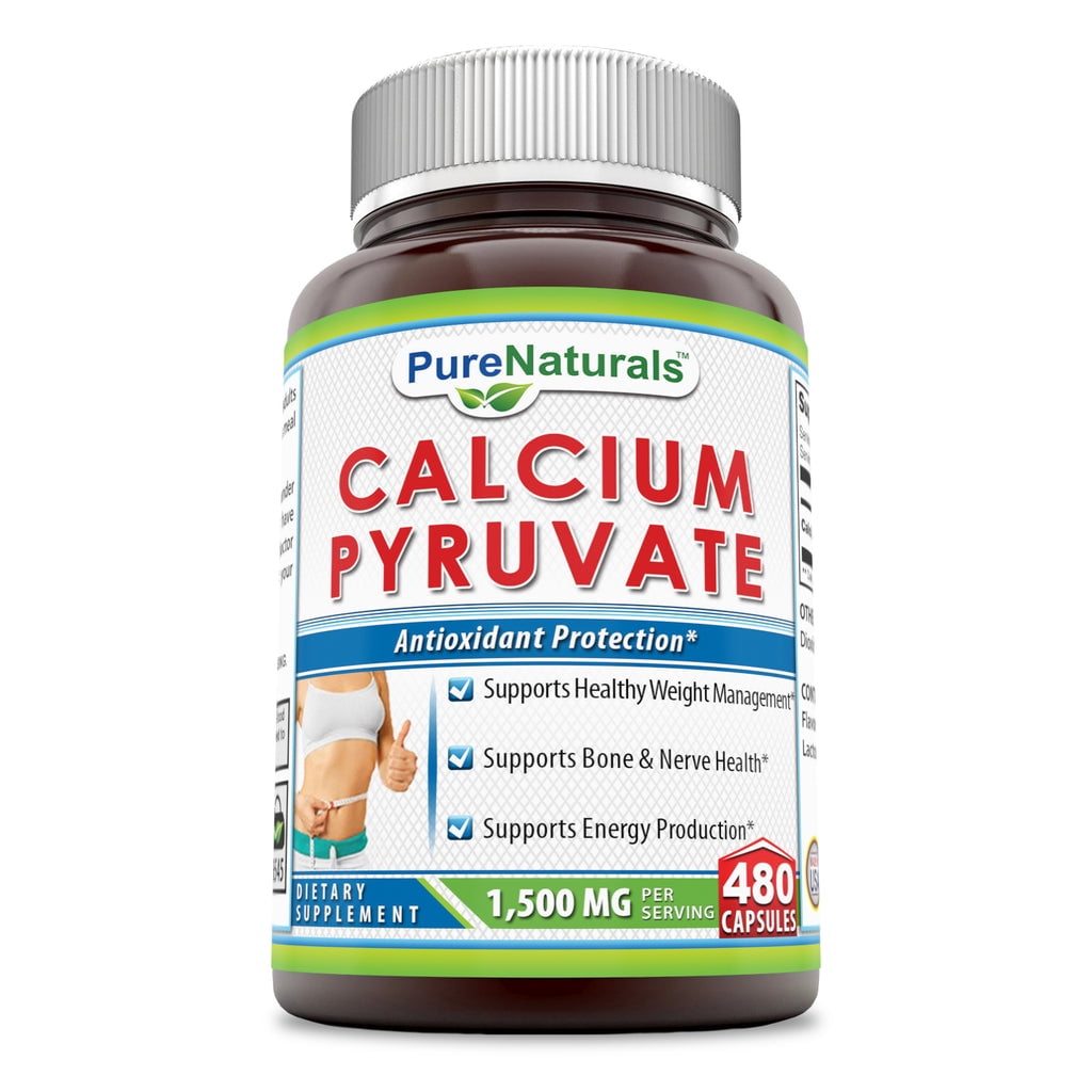 Pure Naturals Calcium Pyruvate 1500mg Per Serving 480 Capsules Supplement | Non-GMO | Gluten Free | Made in USA